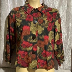 Notations Blazer/Jacket Floral Brown Red Black Petite XL Long Sleeve